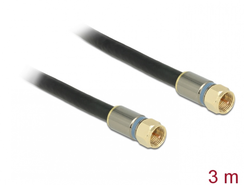 Imagine Cablu antena F Plug la F Plug RG-6/U 3m Premium Negru, Delock 88943